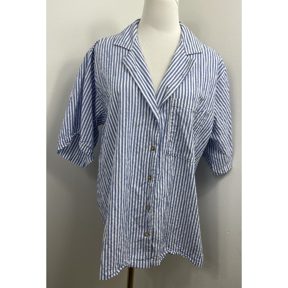 Rip Curl Women's Size L Oversize Shirt Top Relaxed Striped Collared Blue White